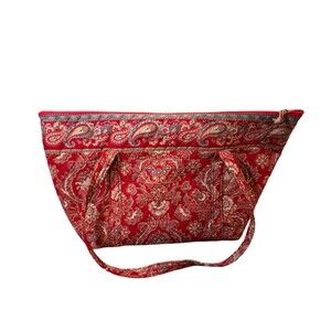 Vera Bradley XL Zipper Tote Bag Windsor Red Paisley Quilted Vintage 1995